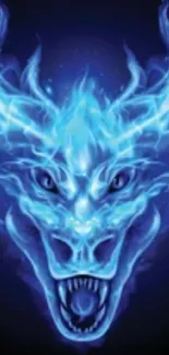 Mystical blue dragon head with fiery flames.