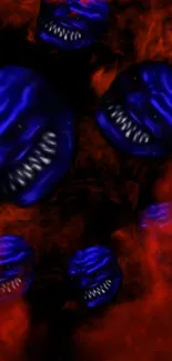 Fiery red and blue haunted faces wallpaper for mobile.