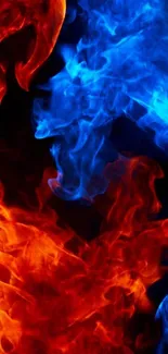 Blue and orange flames create a dynamic abstract mobile wallpaper.