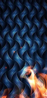 Abstract blue pattern with fiery accents wallpaper for mobile.