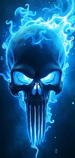 Blue flaming skull mobile wallpaper with an artistic design.