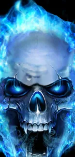 Blue skull with fiery flames mobile wallpaper.