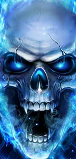 Fiery blue skull design with intense flames.