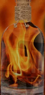 Bottle containing swirling flames, abstract art.