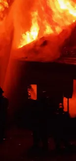 Intense flames engulfing a building in a dramatic scene.