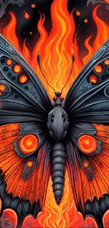 Fiery butterfly art wallpaper with orange and black colors.