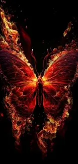 Fiery butterfly with vibrant flames on a black background.