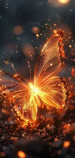 Glowing butterfly with fiery orange effect on dark background.