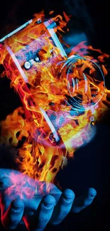 Dynamic wallpaper featuring camera with vibrant flames.