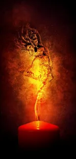 Mobile wallpaper with a fiery dancer emerging from a candle.