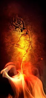 Artistic fiery figure rising from a glowing candle against a dark background.