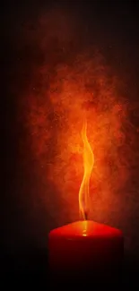 A glowing candle with a fiery flame and dark background.