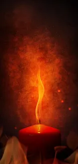 Vibrant fiery candle with glowing flame in a dark background wallpaper.