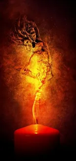 Artistic wallpaper of a fiery figure rising from candle smoke.