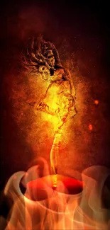 A fiery dancer figure emerging from a glowing candle on a warm-toned background.