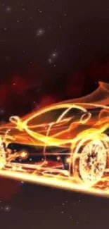 Fiery abstract car design wallpaper with glowing lines.