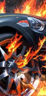 Fiery wheel with flames mobile wallpaper.