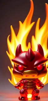 Cartoon character with fiery red flames in digital wallpaper.