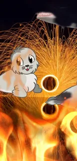 Cartoon sea pups on fiery background wallpaper.