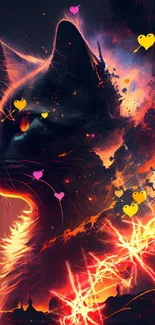 Fiery cat art wallpaper with vibrant colors.