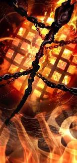 Fiery chains and embers fantasy wallpaper with dramatic colors.