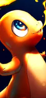 Animated fiery character with flames in vibrant orange colors.