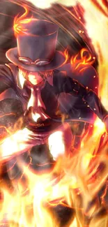 Anime character engulfed in flames, dynamic art.