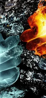 Dynamic fire and ice element clash wallpaper for mobile phone.