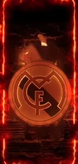 Fiery phone wallpaper with bold club logo design.