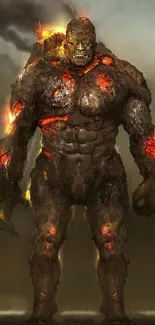 Fiery colossus hero in fantasy artwork with dramatic fiery textures.