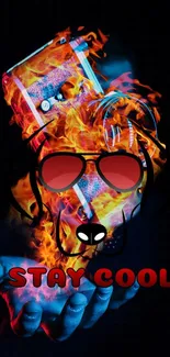 Fiery phone wallpaper with cool graphic and bold flames.
