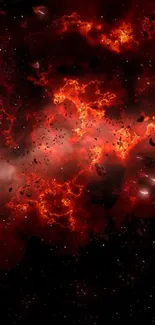 Fiery cosmic explosion with vibrant red hues.