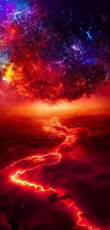 Fiery cosmic explosion with red and purple hues on a dynamic wallpaper.