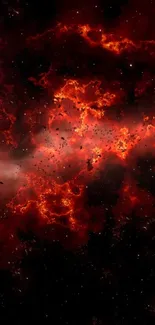 Fiery red cosmic scene with stars and dark space.