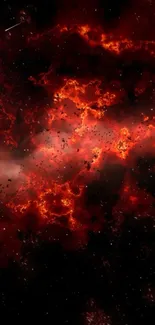 Red and black fiery nebula wallpaper with cosmic bursts of light.