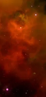 Fiery nebula wallpaper with glowing stars in a dark orange cosmic scene.