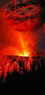 Fiery cosmic volcano with red eruptions and cosmic celestial elements in wallpaper.