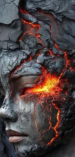 Fiery cracked face art wallpaper.