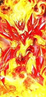 Fiery crystal-armored warrior with flames in vibrant mobile wallpaper.