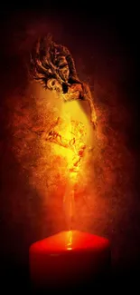A dancer emerging from a fiery candle with dark background.