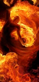 Fiery dancer surrounded by swirling orange flames.