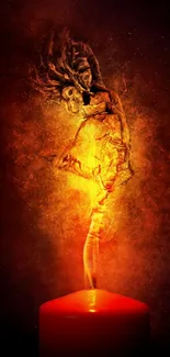 Mobile wallpaper of a fiery dance above a burning candle.