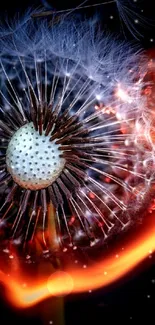 Fiery dandelion with dark background.