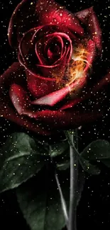 Mobile wallpaper with a fiery dark rose.