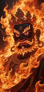 Fiery deity engulfed in vibrant flames, exuding mystical energy.