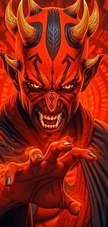 Fiery demon art wallpaper with intense red hues and dark fantasy design.