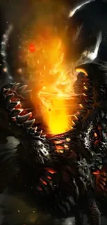 Fiery demon art wallpaper with dark tones and glowing orange highlights.