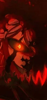 Fiery red demon with glowing eyes in anime style.