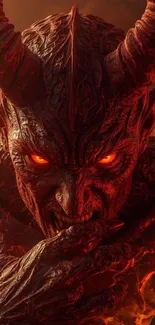 Fiery demon artwork with glowing eyes.