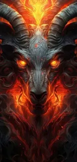 A fiery demon beast with glowing, intense eyes in vibrant orange hues.